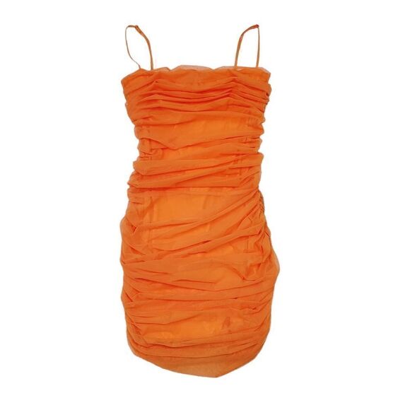 NEW Akira Tangerine Sheer Mesh Ruched Bodycon Mini Dress Size XL - Picture 4 of 13
